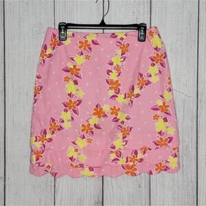 Lilly Pulitzer White Label Y2K Pink Floral Summer Skirt with Scalloped Hem, sz 6